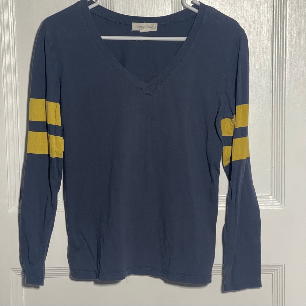 Treasure & Bond Varsity Striped Navy Top